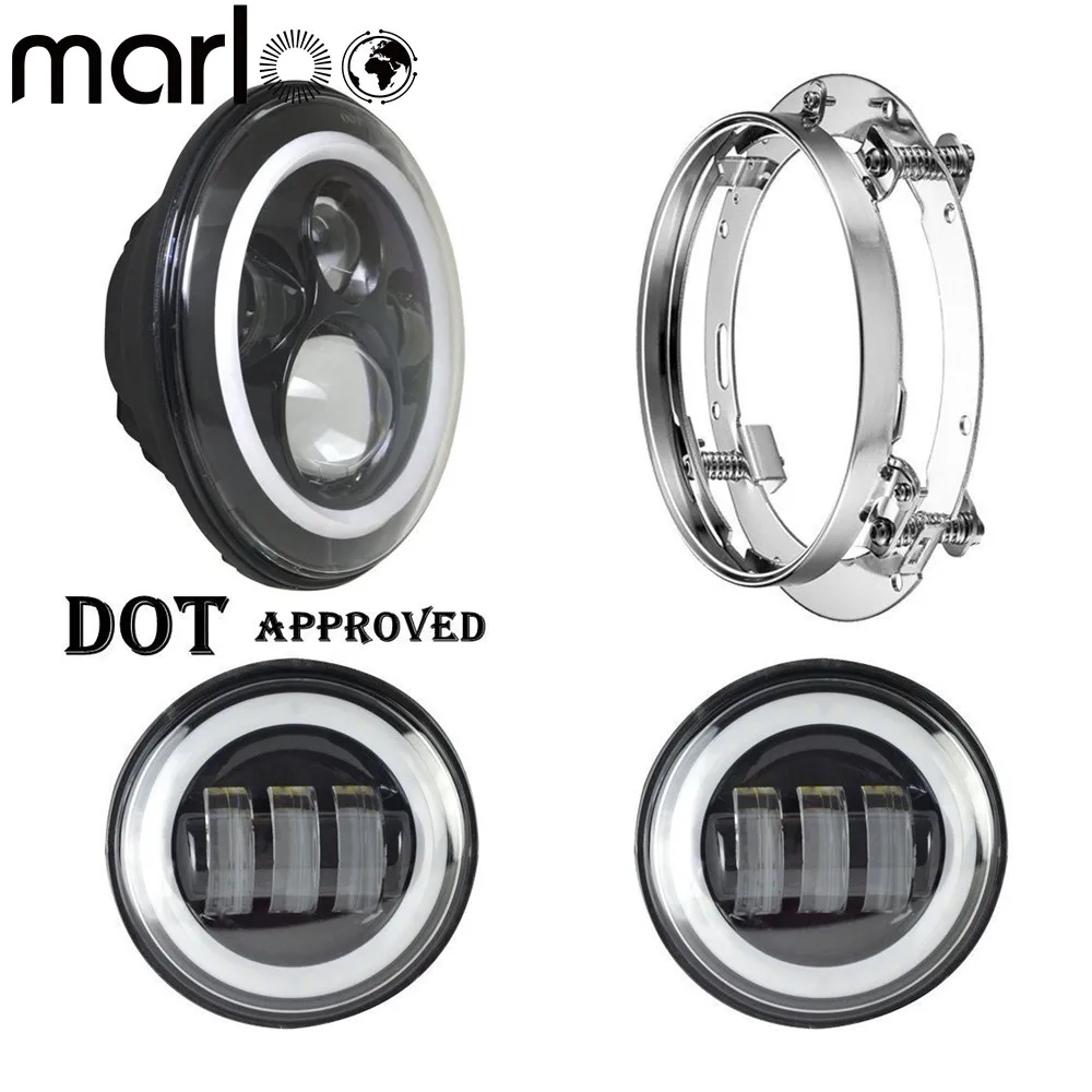 

Marloo Harley Set 7" LED Headlight White DRL, 4.5 Inch Halo Led Fog Light, 7" Adaptive Bracket For Harley Davidson Motorcycle