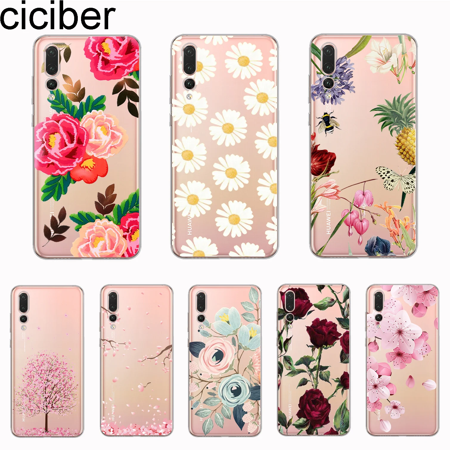 

ciciber Cover For Mate 20 10 9 Lite Pro X For Huawei P20 Lite 10 9 Pro Plus P smart 2019 Phone Cases Soft TPU Cute Flower Rose