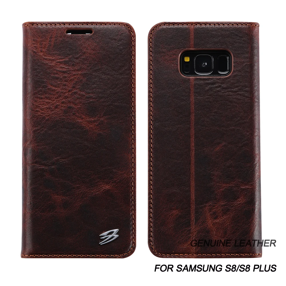 

For Samsung Galaxy S8 S8 Plus Crazy Horse Flip Folio Genuine Leather Stand Wallet Case For iPhone 6 6 Plus 7 7 Plus Phone Cases