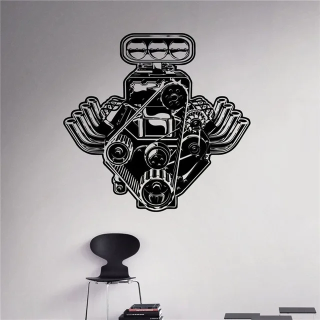 Auto Machine Wall Decal Engine Motor Vinyl Sticker Home Interior Garage Decor Removable Decor Wall Art Custom Decals