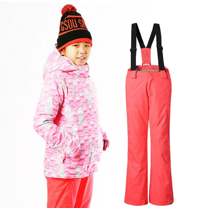 Gsou snow older children ski suit set girls skiing suit kids pink ski