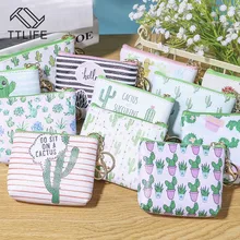 TTLIFE PVC Leather Coin Purses Storage Bags Women Small Cactus Print Handbag Lady Mini Zipper Pouch Key Holder Wallet Bag women s coin purses lady polyester pailette hasp small wallet change pouch key card holder clutch handbag wholesale y