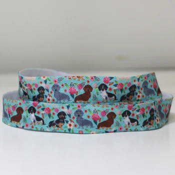 

50 Yards/Lot 5/8" 16mm Dog Rose Printed Folded Over Elastic FOE For Headband Headwear Hairband Decoration Hair Tie