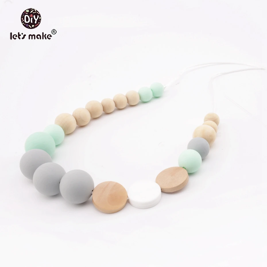 

Let's Make Baby Teething Fashion Necklace Silicone Beads Wooden Beads DIY Jewelry Handmade Anneau De Dentition Nursing Necklace