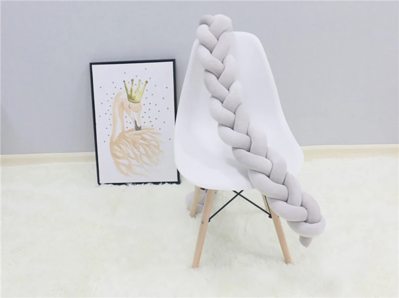 Long knotted braid pillow new nordic style woven long knot ball baby bed bumper newborns crib room decorative pillows kids stuff