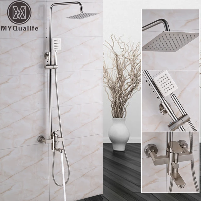 Brushed Nickel Bath Shower Set Single Handle Bathroom 8 Rainfall