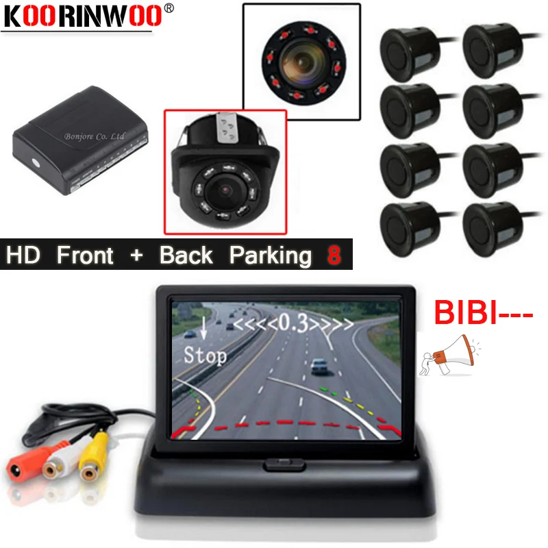 Koorinwoo Dynamic Trajectory Rearview Parktronic 8 Car Parking Sensor Probes 4 Front Camera Form Monitor Foldable 22mm Black |