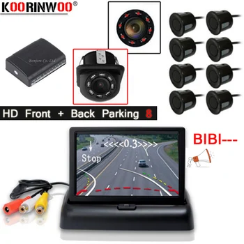 

Koorinwoo Dynamic Trajectory Rearview Parktronic 8 Car Parking Sensor Probes 4 Front Camera Form Car Monitor Foldable 22mm Black