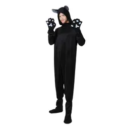 Взрослый человек Черный кот талисман флисовый Забавный Хэллоуин Семья Группа костюм идея животное Покемон капюшон для косплея комбинезон