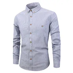 2019 брендовая рубашка для мужчин с длинным рукавом в полоску и пуговицами, Повседневная блузка из хлопка, приталенная Мужская одежда, топы