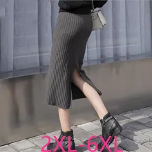 Осень зима размера плюс Повседневная тонкая эластичная талия вязанная шерстяная длинная юбка черная серая Женская юбка большого размера 3XL 4XL 5XL 6XL