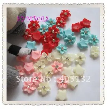 

Free Shipping Wholesale 200pcs/bag 4 mixed colors Resin Glitter Flower Nail Art Decoration Cellphone Decoration
