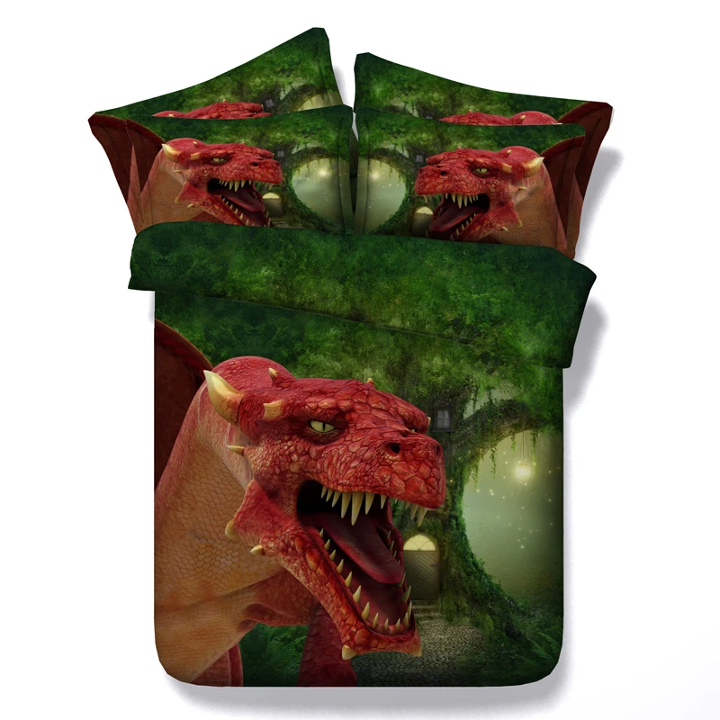 red dinosaur print 3d duvet cover 3/4 pc boys bedclothes twin full king queen sizes forest bedding sets teens adult bed spreads 