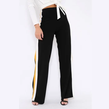 

Women Office Striped Pants Loose High Waist Wide Leg Long Palazzo Lady Trousers