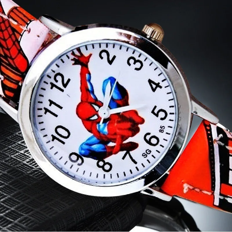 Детские часы с изображением Человека-паука; красивые кварцевые повседневные часы с мультяшным указателем для мальчиков начальной школы - Цвет: 1