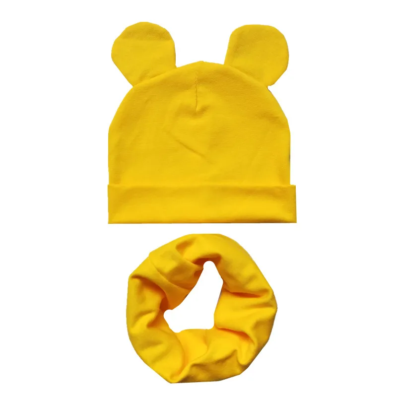 Новая хлопковая детская шляпа, шарф, комплект, детский красивый комплект из шапки с ушками шапки бини шапки высокое качество для маленьких мальчиков и девочек шапки и шарфа комплект Детские шляпы реквизит для фотосессии - Цвет: yellow
