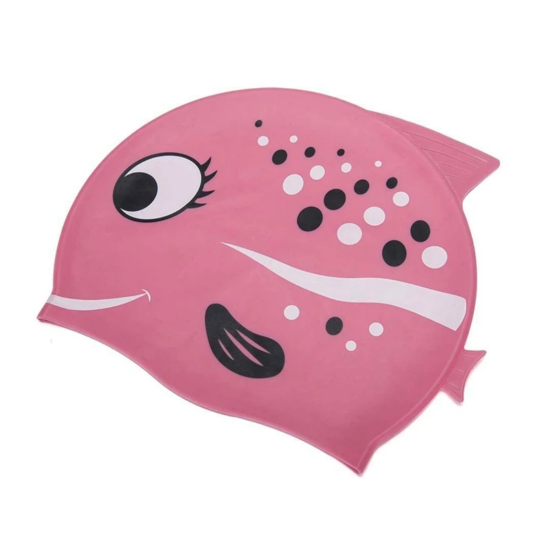 Дети девочки мальчики шапочка для плавания мультфильм рыба Силиконовая Водонепроницаемая защита ухо Акула шапочка для плавания детская шапка 11 цветов - Цвет: Little fish pink