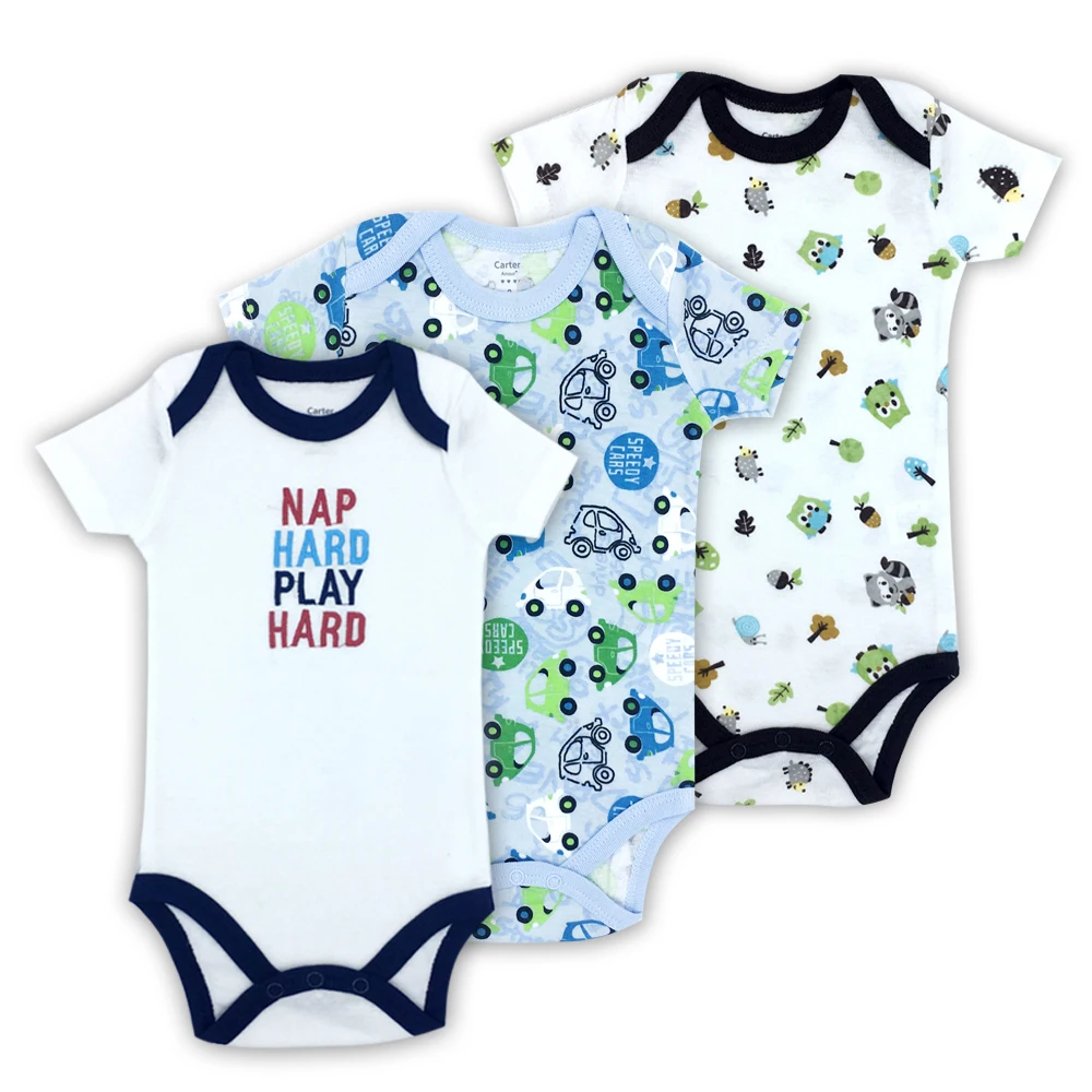 3PCS 100%Cotton Infant Body Short Sleeve Clothing Similar Jumpsuit Printed Baby Boy Bodysuits