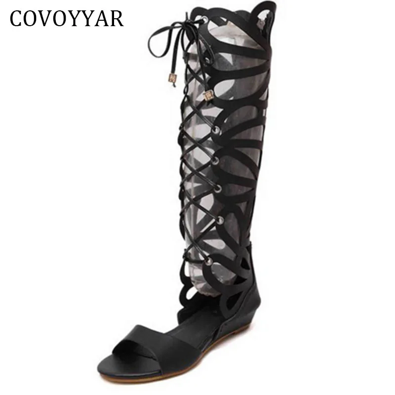 Женские сандалии-гладиаторы до колена босоножки на танкетке в британском стиле с