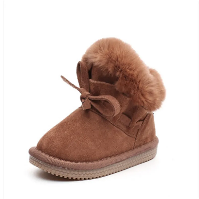 

2018 Fashion Flock Leather + Real Rabbit Fur Designer Boot Ankle Little Girl Plush Baby Booties Winter Leather kids Boots UGS