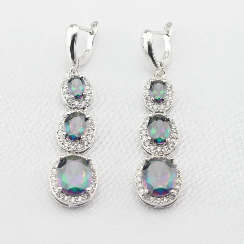WPAITKYS Rainbow Multicolor Cubic Zirconia Drop Earrings For Women Silver Color Long Earring Jewelry Free Gift Box