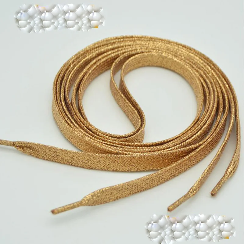 1 Pair Glitter Flat Shoelaces Shiny Gold Silver Thread Shoe Laces Sparkly Bootlaces Colors Shimmering 110cm Shoe Laces Colored - Color: Yellow