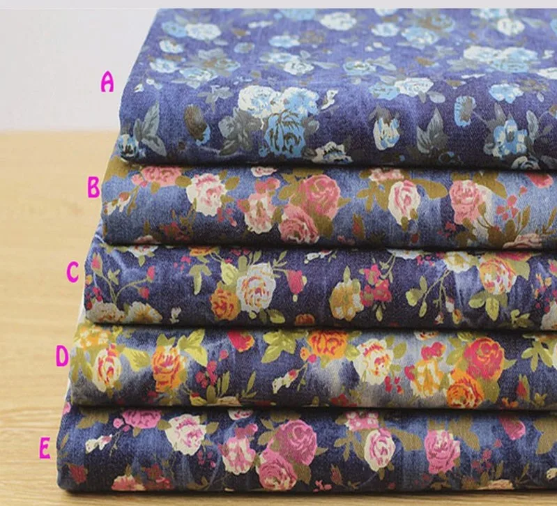 Wholesale Denim Fabric Cotton Fabric Twill Denim,Rose Printed On
