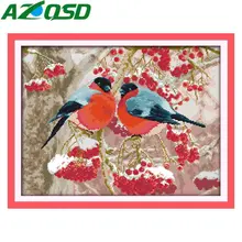 

AZQSD Bullfinch Cross Stitch kits Pattern Printed On Canvas DMC 11CT 14CT Animal Needlework Set Embroidery d734Y