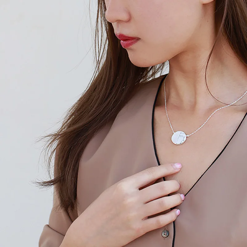 

New 925 Sterling Silver Round Necklaces Pendant Fashion Sterling Silver Jewelry Statement for Women Bijoux