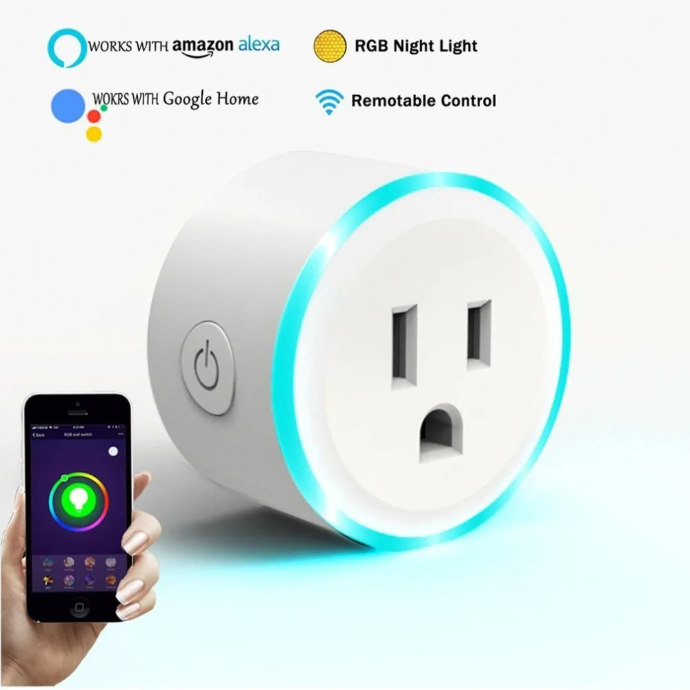 

Mini RGB Light Smart Socket Power Socket Compatible With for Alexa & for Google Home Travel Outlet Plug And Play Portable