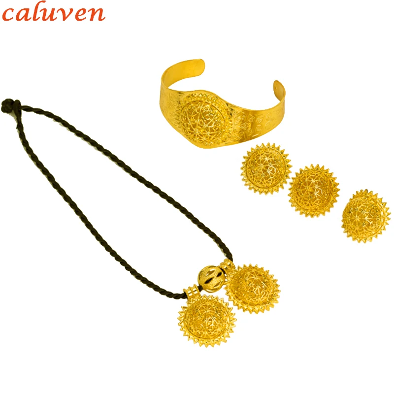 

Ethiopian Easter Jewelry Habesha Set Necklace/Earrings/Ring/Bangle Gold Color Eritrea Sudan sets For women Wedding Gift