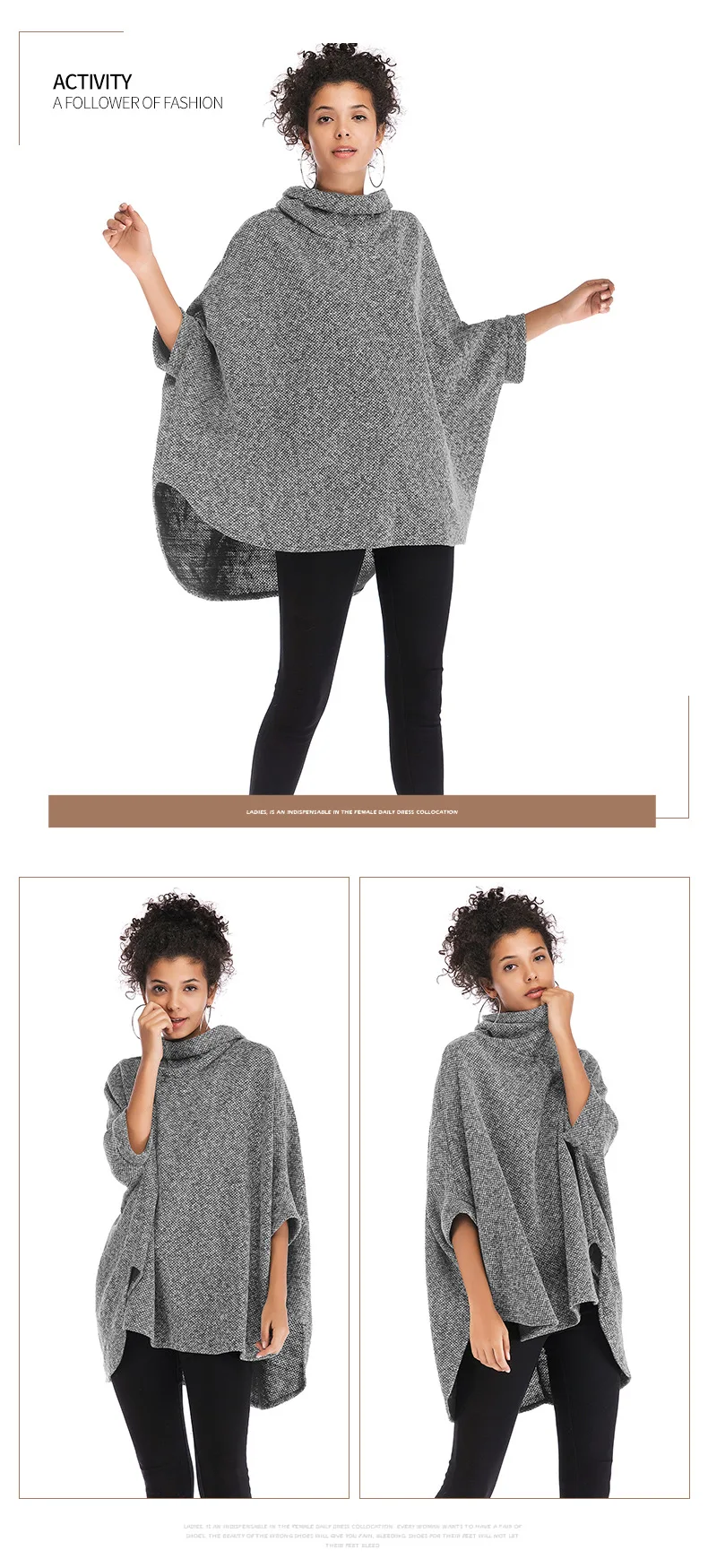 Осень и зима женский необычный свитер с рукавами летучая мышь свободный свитер большого размера с высоким воротником стильная зимняя одежда для женщин