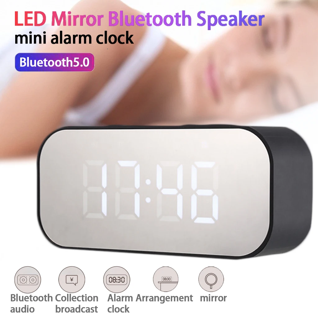 

Bluetooth Speaker LED Mirror Clock Music Sound Box With Mirror Desk Clock AUX TF USB Music Player for Home Office Bedroom