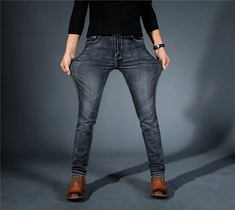 Мужские джинсовые брюки байкерские черные синие классические дизайнерские брендовые модные прямые мужские брюки из денима эластичные Стрейчевые джинсы мужские