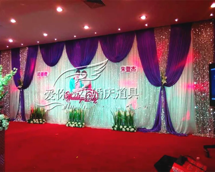 Luxury Shiny Wedding Backdrop With Silver Sequins Swag White