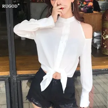 

RUGOD 2019 new fashion womens tops and blouses Standing collar loose waist slim camisas mujer