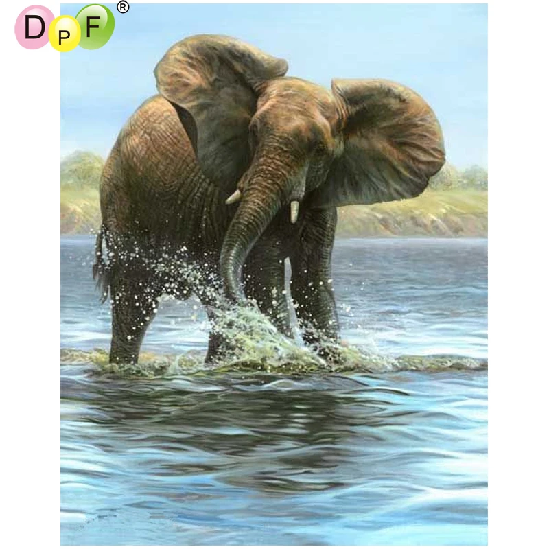 

DPF The water the elephant 5D needlework diamond mosaic square home deco diamond embroidery diamond painting cross stitch crafts