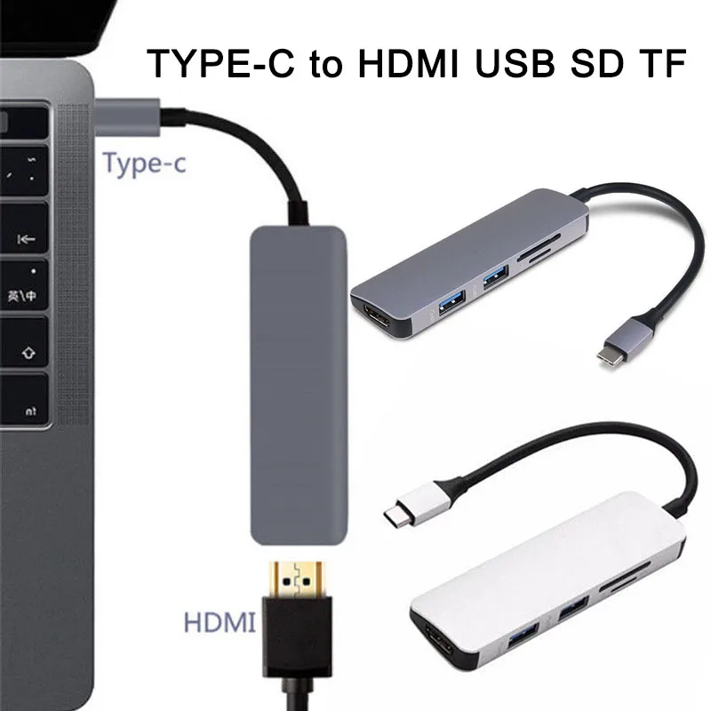 

5 In 1 Type-C Hub USB-C to 4K HDMI USB 3.0 SD TF Card Reader Adapter for MacBook DJA99