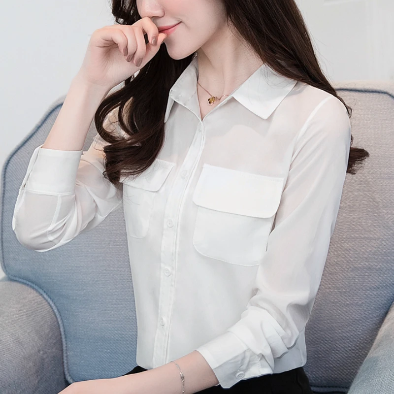 

womens tops and blouses fashion 2019 turn down collar office white blouse women clothing long sleeve women shirts blusas A948