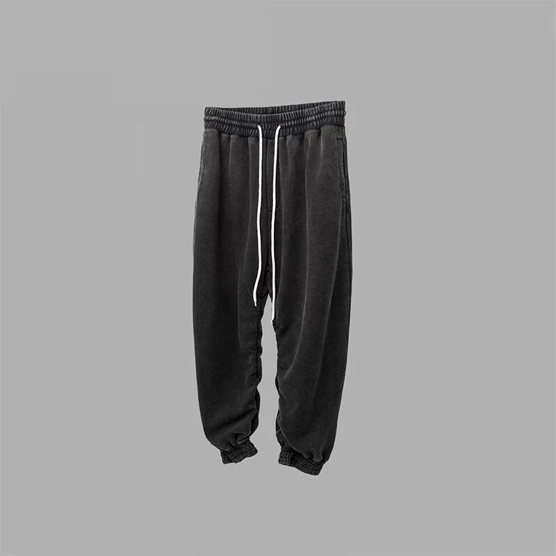 Hiphop Washed Grey Baggy Sweatpants Kanye West Loose Fit Drop Crotch Jogger Pants Elasticized Cuffs Streetwear