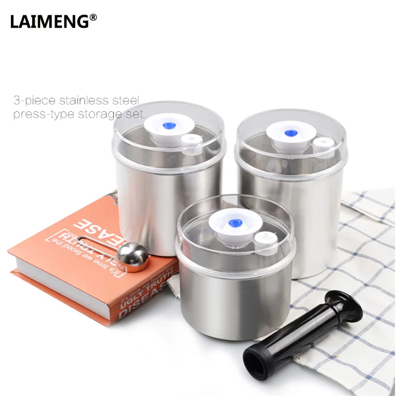 

Laimeng Food Grade Vacuum Canister For Vacuum Sealer Packaging Machine Fresh Stainless Canister Set 1300ML+1000ML+700ML S165R