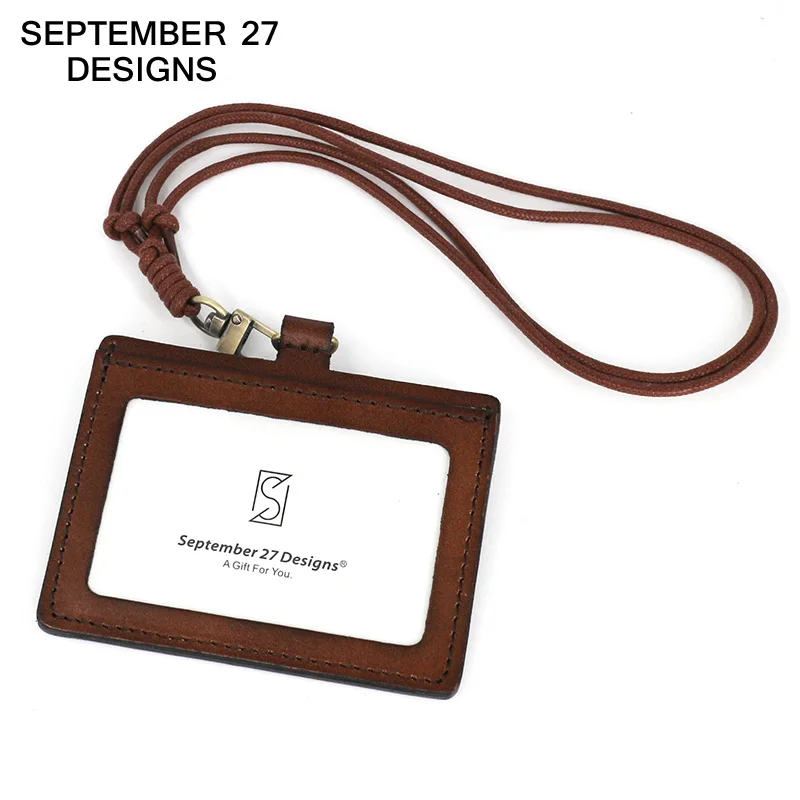 Luxury ID Badge Tag Lanyard Real Calf Leather Credit Card Holder for Office  Work Top End Handmade Student Identity Card Holders - AliExpress