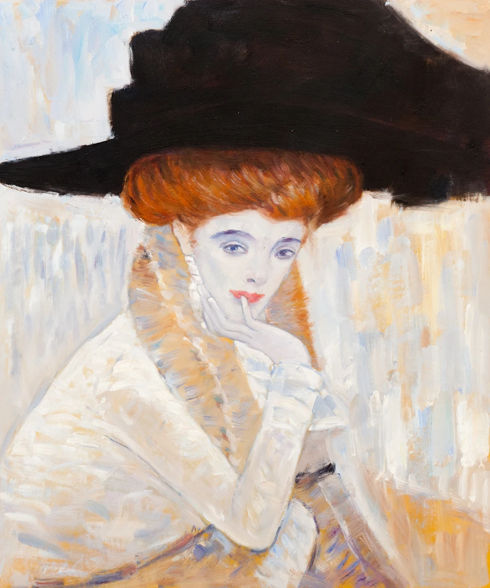 Gustav Klimt Oil Paintings Reproductions Black Feather font b Hat b font font b Classic b