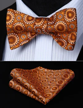 

BF807ZS Brown Flower Bowtie Men Butterfly Silk Self Bow Tie handkerchief set