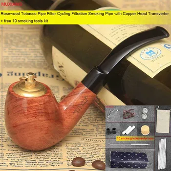 

MUXIANG 10 Tools Kit Rosewood Smoking Pipe 9mm Filter Cycling Filtration Cigarette Tobacco Pipe for Beginner Gift for Men ad0051