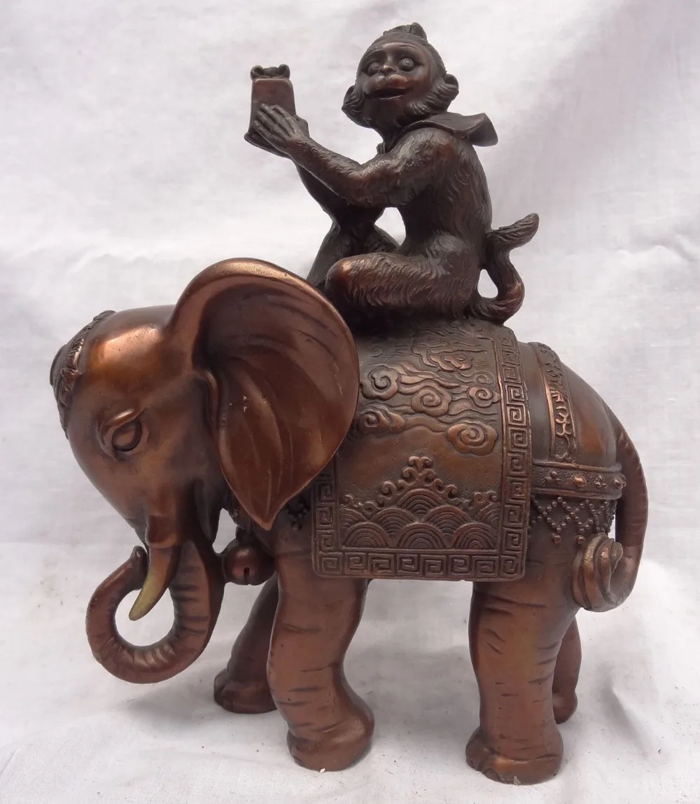 

bi002313 9" Chinese Red Pure Bronze Sculpture Monkey Stamp Ride JiXiang Elephant Statue