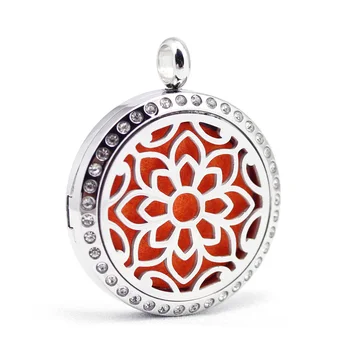 

30mm stainless steel new design rhinestone aroma aromatherapy essential oil diffuser necklace women