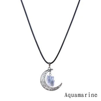 2017 fashion new natural stone indefinite shape yellow crystal original stone moon male and female pendant necklace