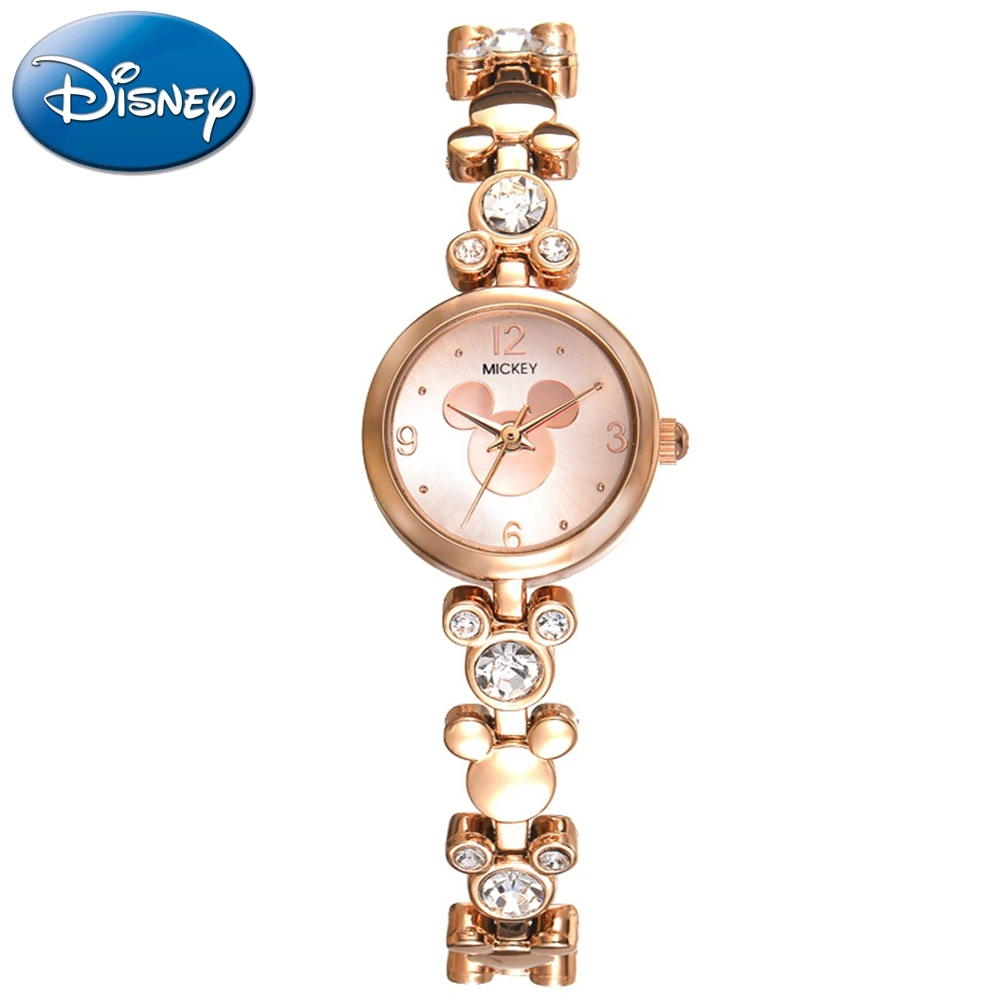 Women Bracelet Gold Silver Stainless Steel Fashion Simple Quartz Watch Genuine Disney Mickey Element Style Cute Girls Clock New