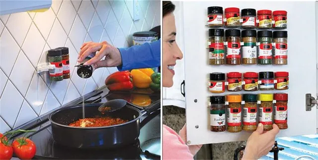 Best Quality Spice wall Rack Storage Plastic Kitchen Gadgets Organize Space Tools 20 Cabinet Door hooks 4PCS/SET 